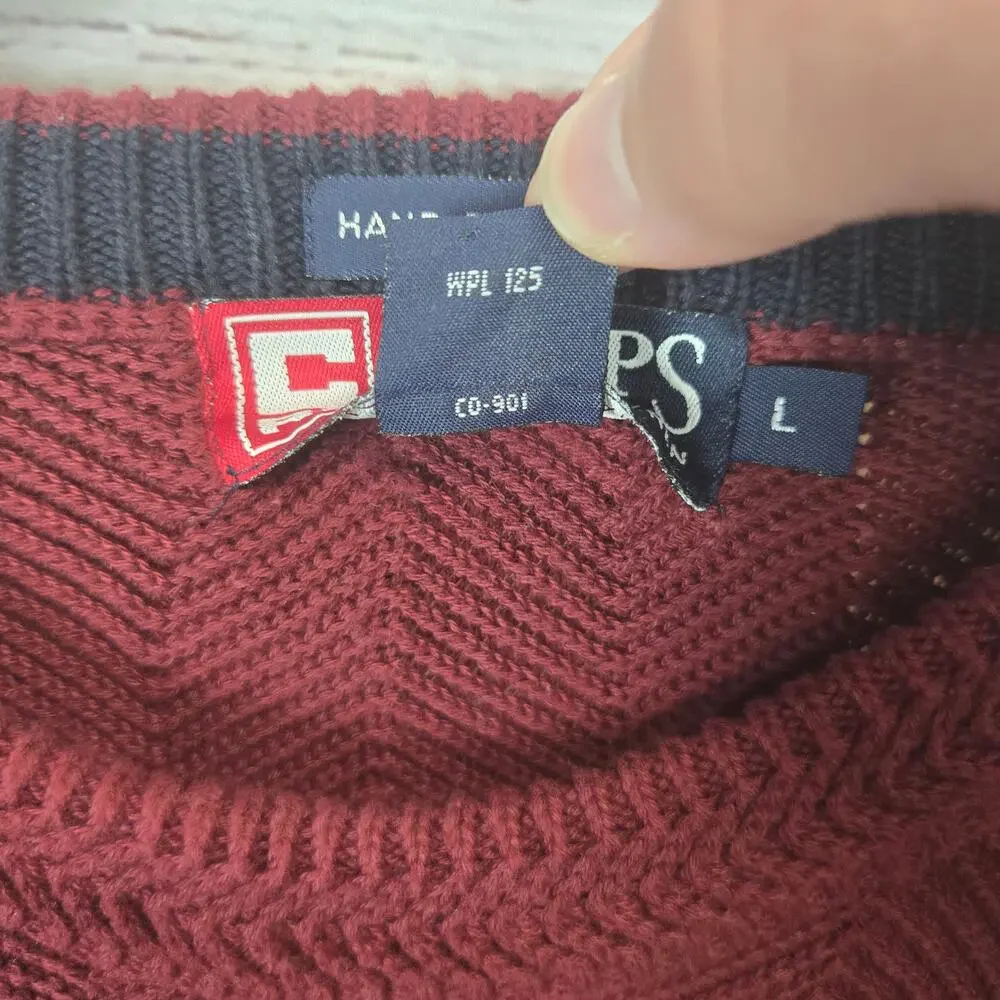 Vtg Chaps Ralph Lauren Mens Sweater Lg Burgundy Hand Framed Long Sleeve Pullover